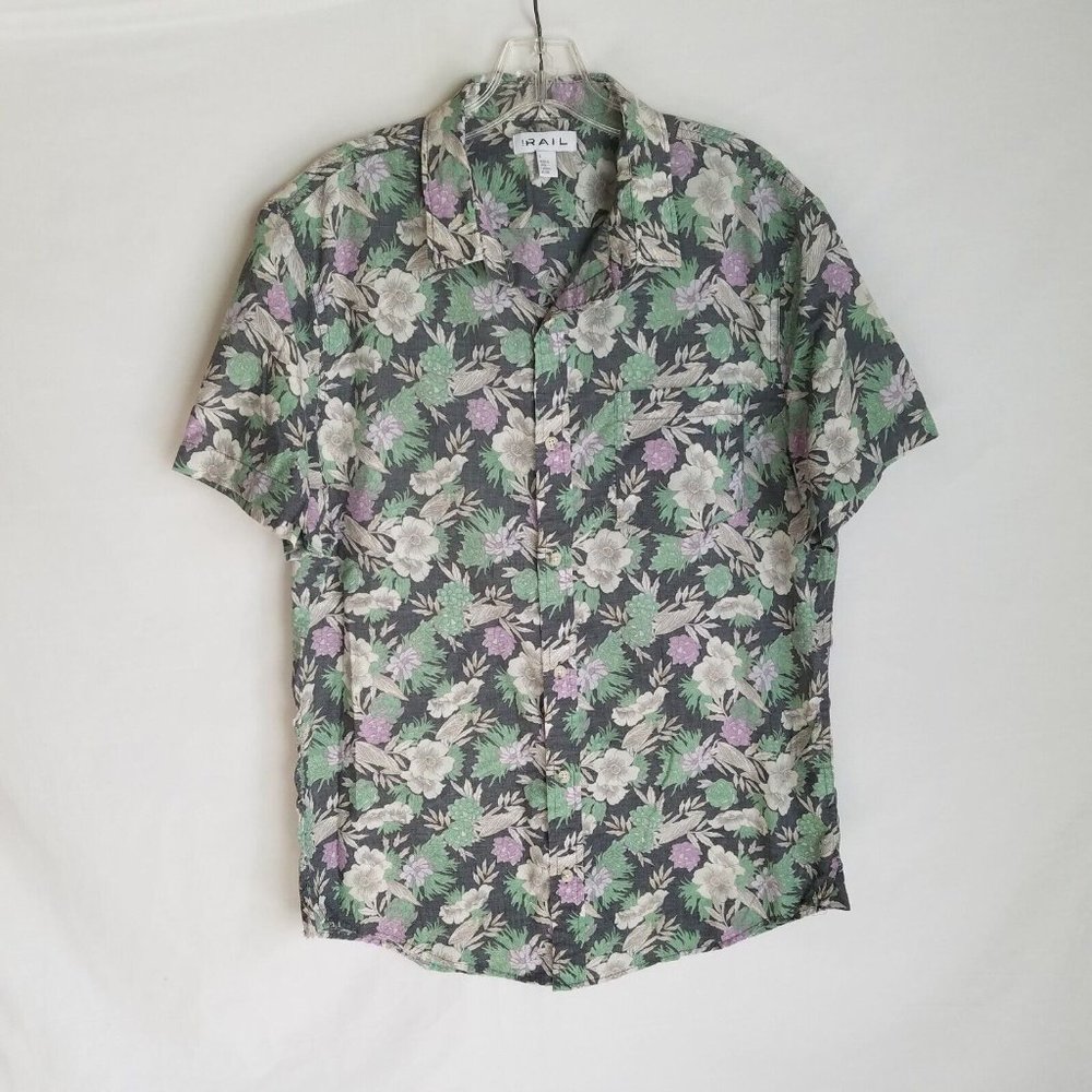 The Rail Mens Multicolor Floral Button Front S/S Casual‎ Hawaiian Shirt Sz Large